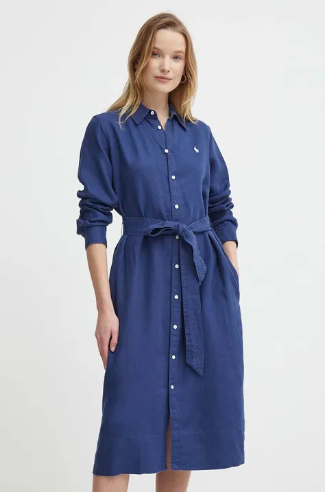 Λινό φόρεμα Polo Ralph Lauren χρώμα: ναυτικό μπλε, 211943992
