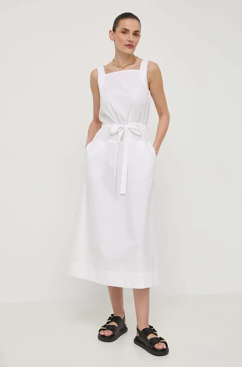 Bavlnené šaty Max Mara Leisure biela farba, midi, áčkový strih
