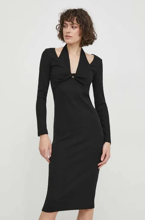 Šaty Sisley čierna farba, midi, priliehavá