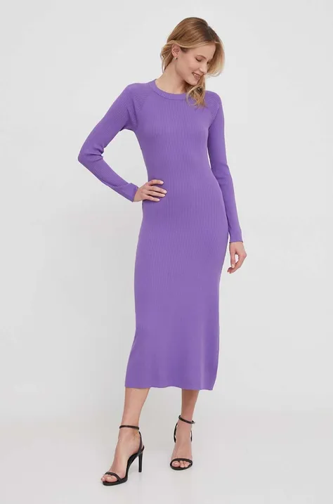 Sisley sukienka kolor fioletowy maxi rozkloszowana