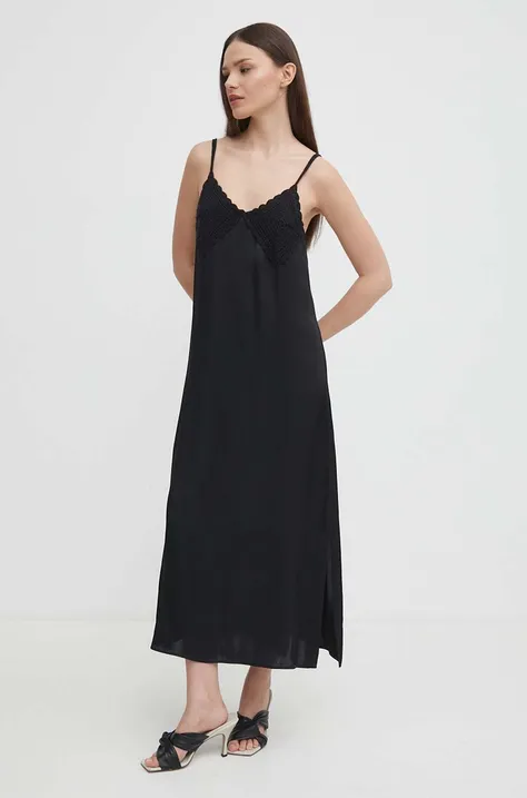 Sisley rochie culoarea negru, maxi, drept