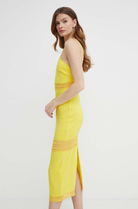 Patrizia Pepe rochie din in culoarea galben, midi, dreaptă, 2A2729 A268