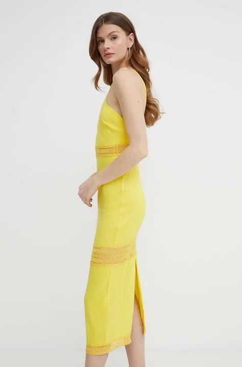 Льняное платье Patrizia Pepe цвет жёлтый midi прямое 2A2729 A268