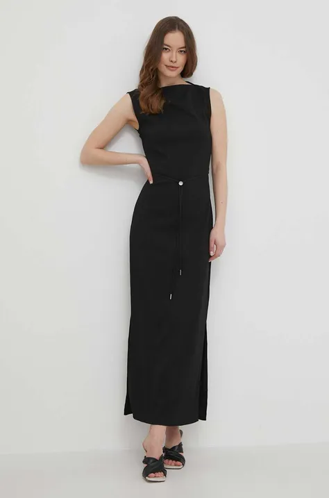 Šaty Calvin Klein čierna farba, maxi, rovný strih