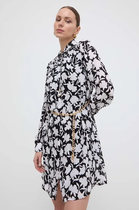 Šaty s prímesou hodvábu MICHAEL Michael Kors čierna farba, mini, áčkový strih