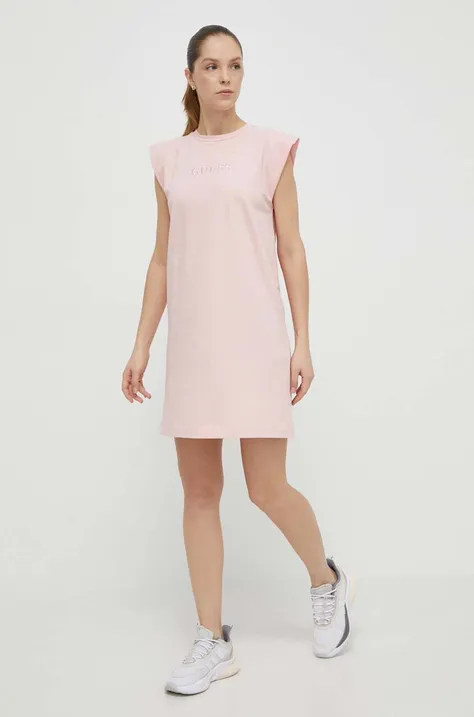 Bavlnené šaty Guess ATHENA ružová farba, mini, oversize, V4GK05 KC641