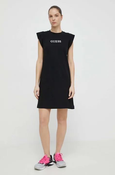 Guess rochie din bumbac ATHENA culoarea negru, mini, oversize, V4GK05 KC641