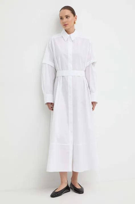 Памучна рокля Ivy Oak в бяло дълга с уголемена кройка IO117614