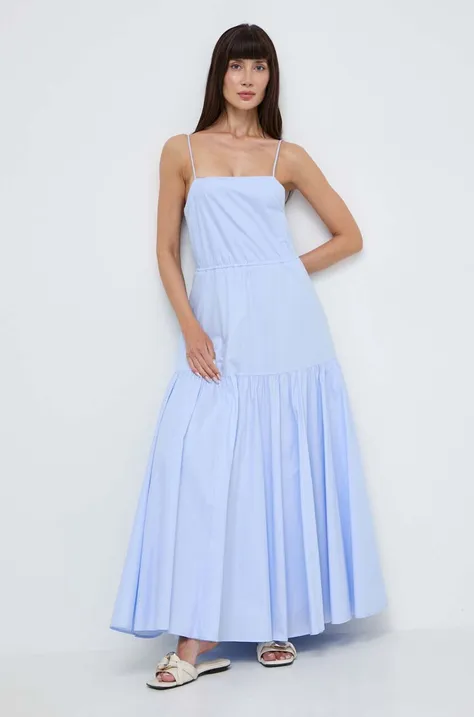 Памучна рокля Ivy Oak в синьо дълга разкроена IO117615