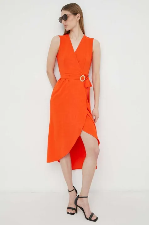 Morgan sukienka kolor pomarańczowy midi rozkloszowana