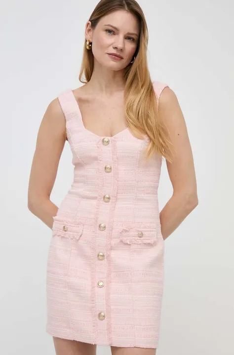 Haljina Guess boja: ružičasta, mini, ravna