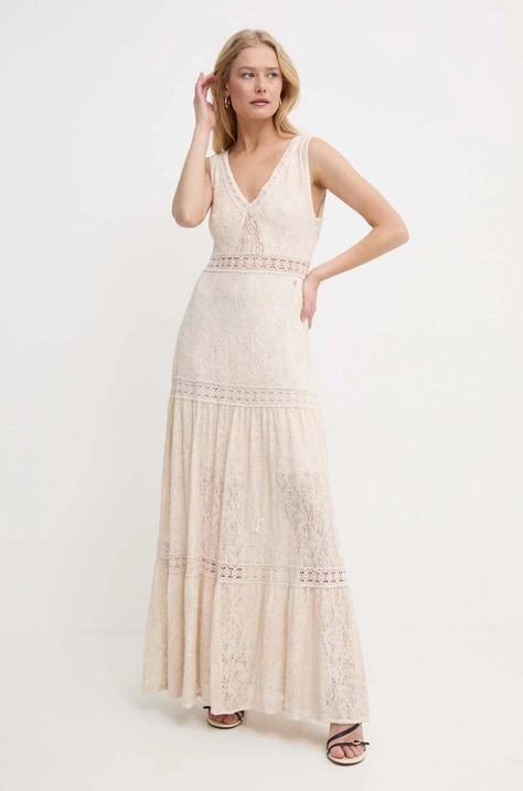 Платье Guess LACE цвет бежевый maxi расклешённое W4GK21 KBP90