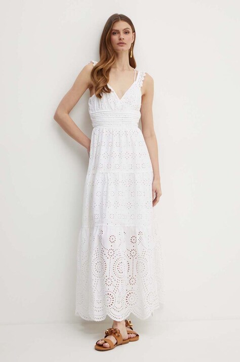 Guess rochie din bumbac PALMA culoarea alb, maxi, evazată, W4GK46 WG571
