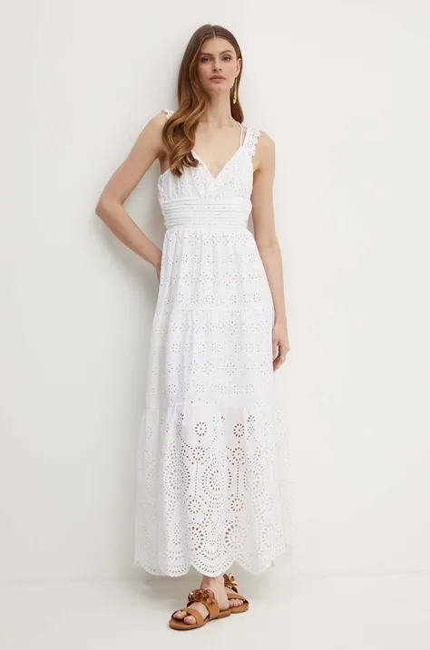 Хлопковое платье Guess PALMA цвет белый maxi расклешённое W4GK46 WG571