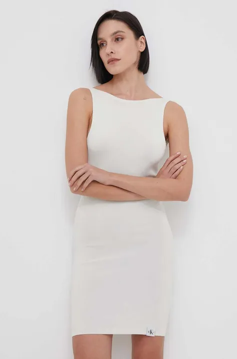 Calvin Klein Jeans rochie culoarea alb, mini, mulată J20J223049