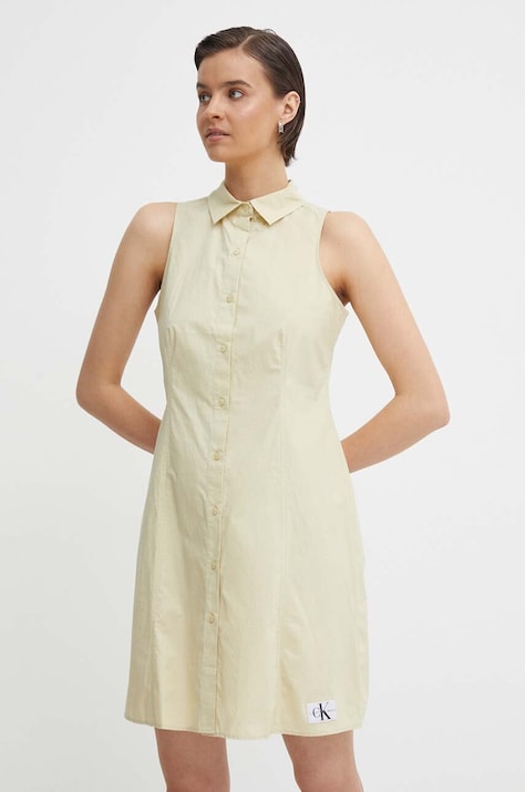 Calvin Klein Jeans rochie din bumbac culoarea verde, mini, dreaptă J20J223057