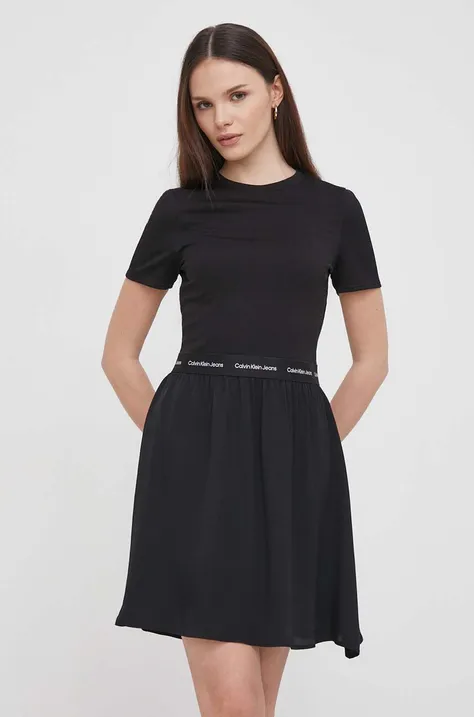 Calvin Klein Jeans rochie culoarea negru, mini, evazați J20J223066