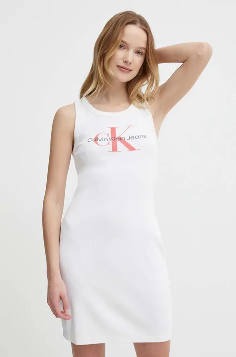 Calvin Klein Jeans rochie culoarea alb, mini, mulată J20J223069
