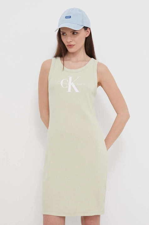 Calvin Klein Jeans rochie culoarea verde, mini, mulată J20J223069