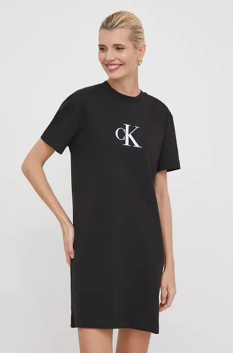Bavlnené šaty Calvin Klein Jeans čierna farba, mini, rovný strih