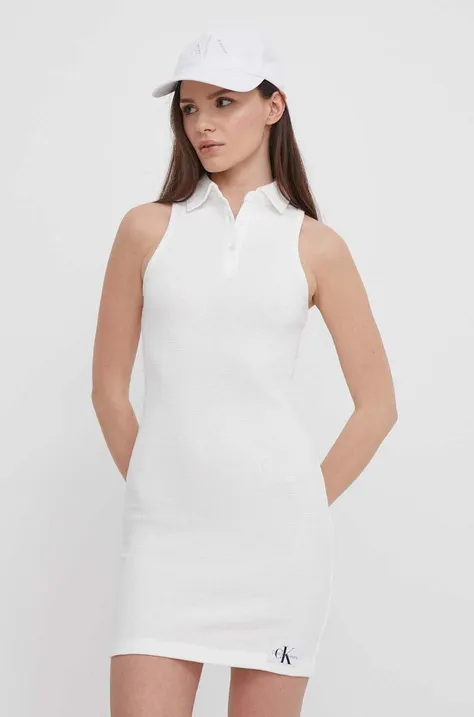 Bavlnené šaty Calvin Klein Jeans biela farba, mini, priliehavá