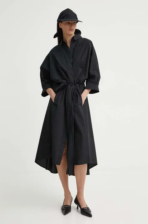 MMC STUDIO pamut ruha fekete, midi, harang alakú, FELIA.DRESS