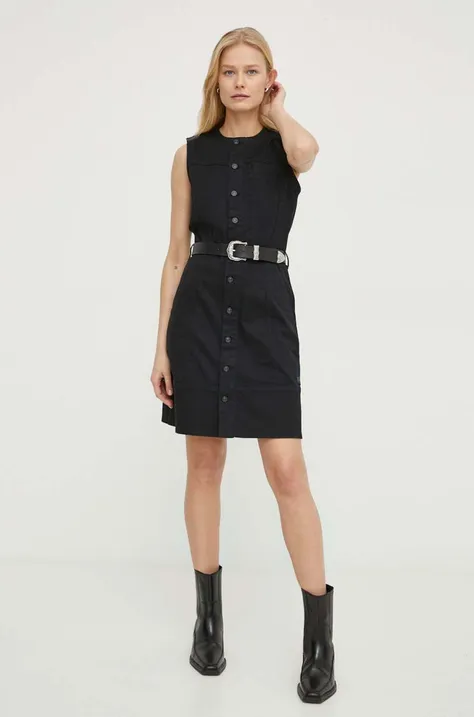 Rifľové šaty G-Star Raw čierna farba, mini, áčkový strih