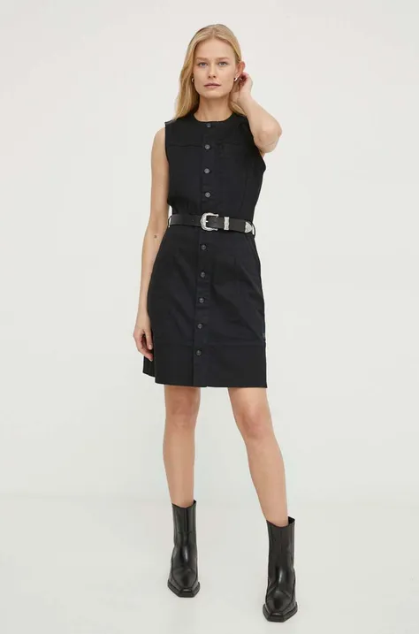 G-Star Raw rochie jeans culoarea negru, mini, evazati