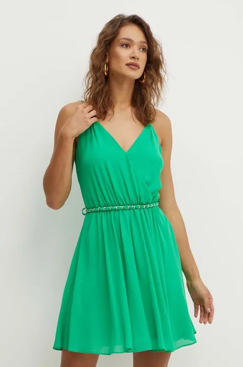 Šaty Morgan RENODO zelená farba, mini, áčkový strih, RENODO
