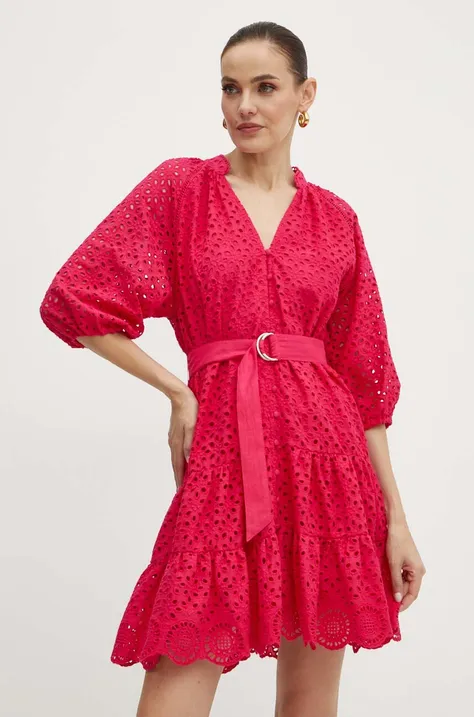 Bombažna obleka Morgan RFLAM roza barva, RFLAM