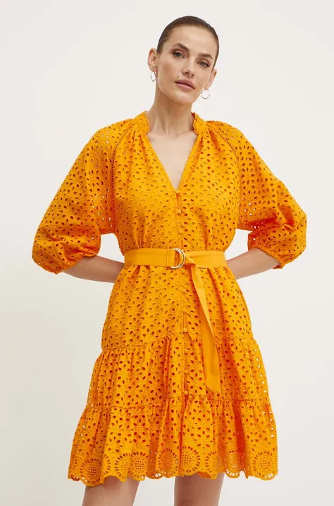 Bavlnené šaty Morgan RFLAM oranžová farba, mini, rovný strih, RFLAM
