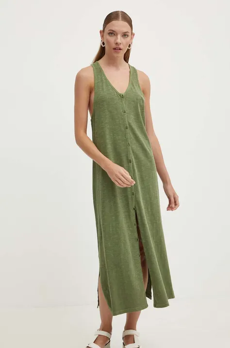 Bavlnené šaty Superdry zelená farba, midi, rovný strih