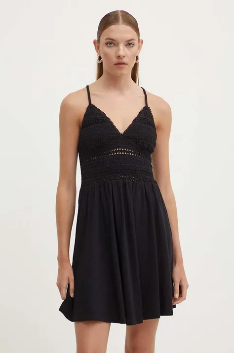 Superdry rochie din bumbac culoarea negru, mini, evazati