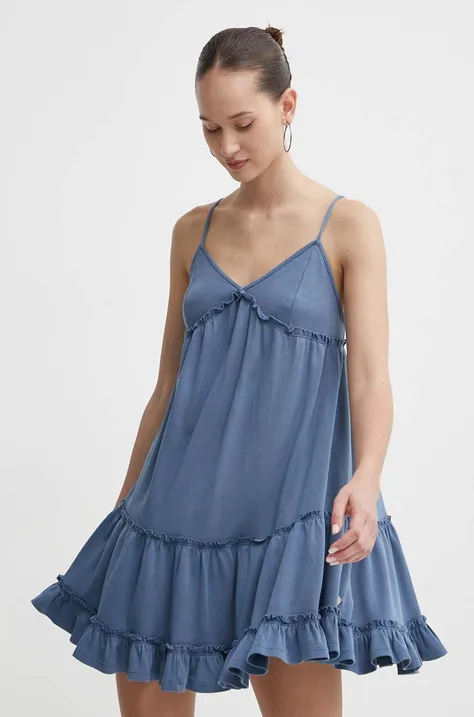 Памучна рокля Superdry в синьо къса разкроена