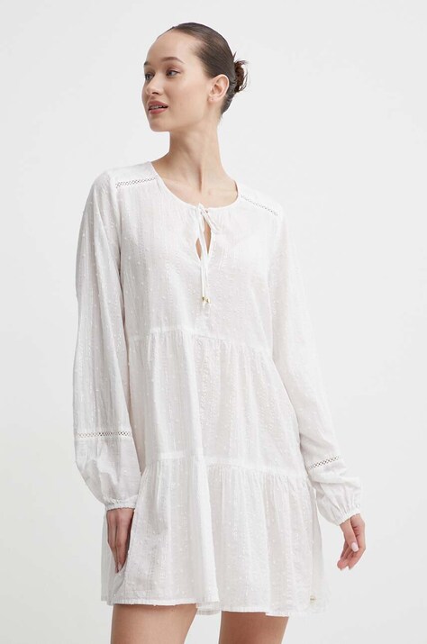 Superdry rochie culoarea alb, mini, evazată