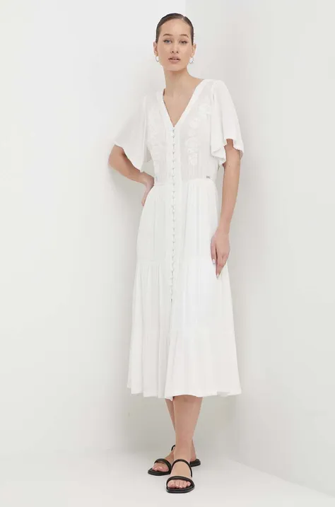 Superdry rochie culoarea alb, midi, evazati