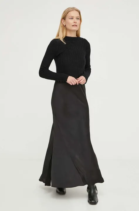 Vlnené šaty a sveter AllSaints čierna farba, maxi, rovný strih