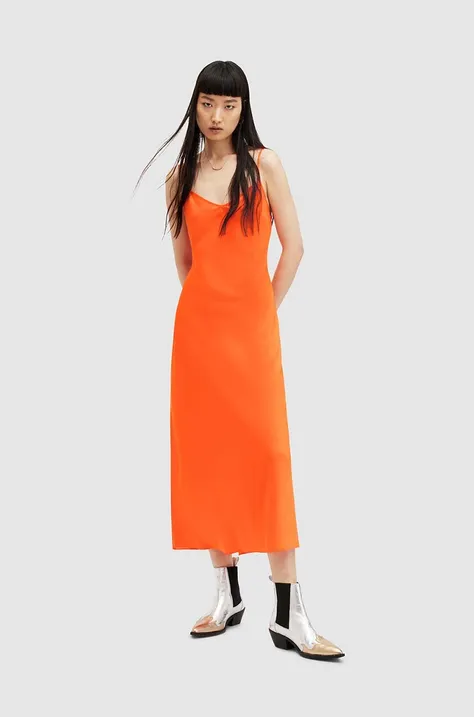 AllSaints ruha Bryony narancssárga, midi, egyenes