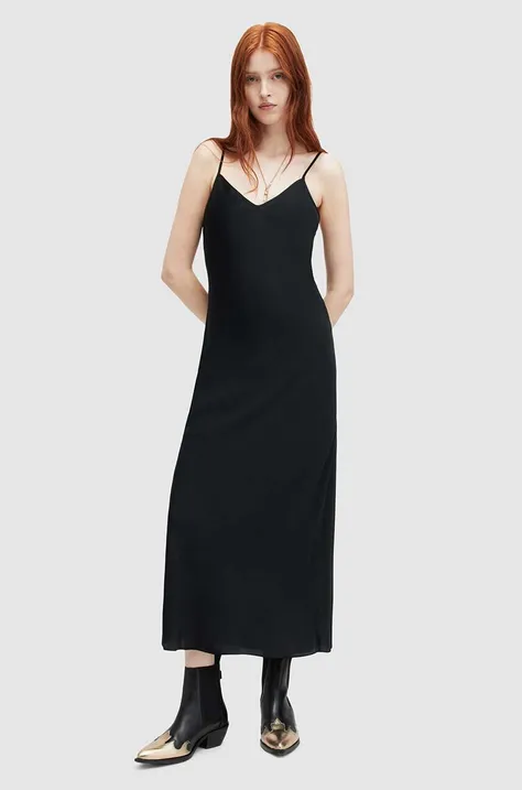 Šaty AllSaints Bryony čierna farba, midi, rovný strih