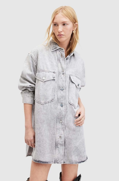 AllSaints sukienka jeansowa Lily kolor szary mini oversize