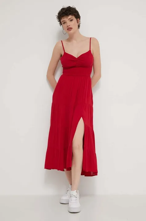 Šaty Hollister Co. červená farba, midi, áčkový strih