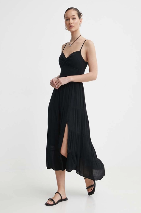 Hollister Co. rochie culoarea negru, midi, evazati