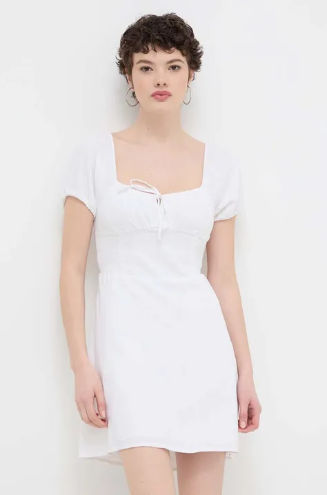 Šaty lněné Hollister Co. bílá barva, mini
