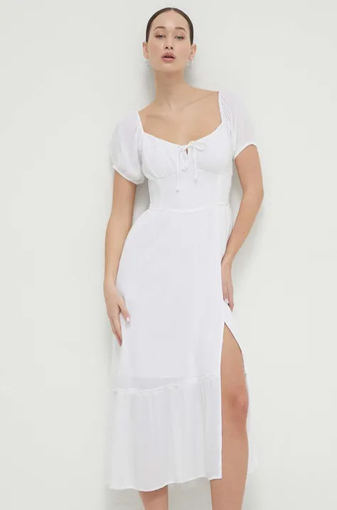 Šaty Hollister Co. biela farba, midi, áčkový strih