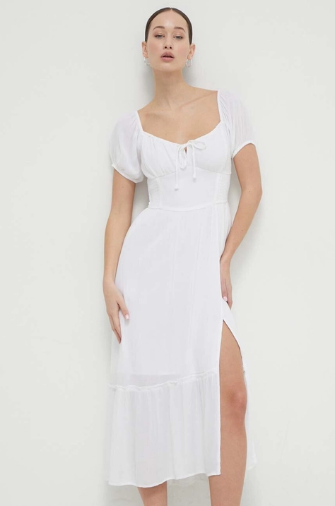 Hollister Co. rochie culoarea alb, midi, evazati