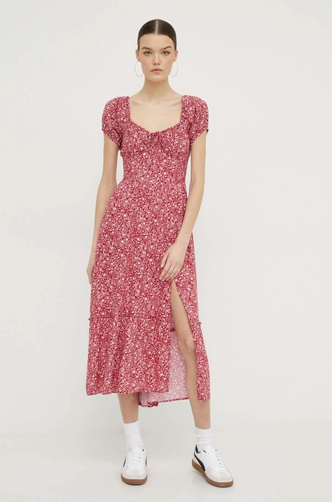 Hollister Co. rochie culoarea rosu, midi, evazati