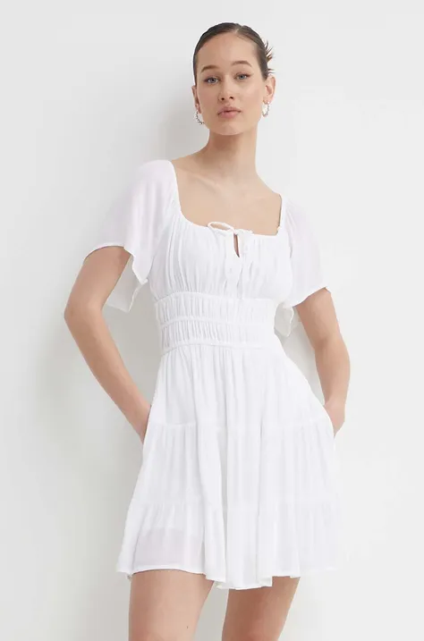 Šaty Hollister Co. biela farba, mini, áčkový strih