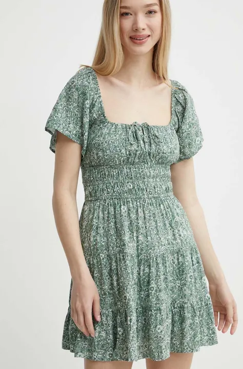 Šaty Hollister Co. zelená farba, mini, áčkový strih