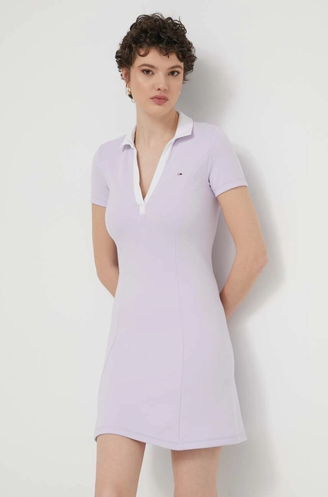 Tommy Jeans rochie culoarea violet, mini, mulată, DW0DW17937