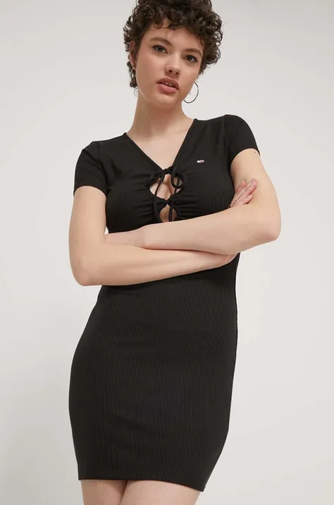 Tommy Jeans rochie culoarea negru, mini, mulată, DW0DW17953